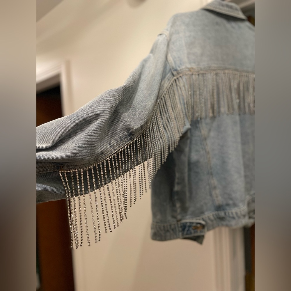 Untamed Petals Selena Denim Jacket With Rhinestone Fringe